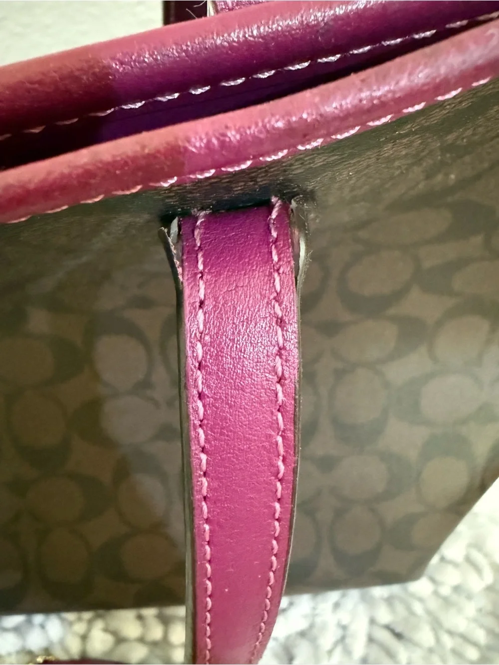 Coach Black Signature Tote with Plum Trim